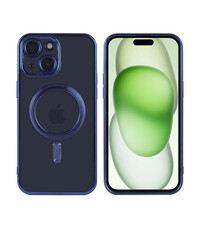 Ntech iPhone 15 hoesje Magnetisch Met Lens beschermer – Transparant / Blauw