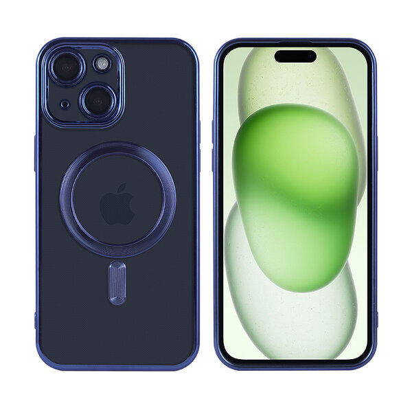 Ntech Hoesje Geschikt voor iPhone 15 met magnetisch ring  - Lens beschermer – backcover – Transparant / Blauw