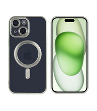 Ntech iPhone 15 hoesje Magnetisch Met Lens beschermer – Transparant / Zilver