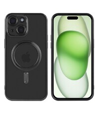Ntech iPhone 15 hoesje Magnetisch Met Lens beschermer – Transparant / Zwart
