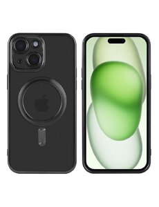 Ntech iPhone 15 hoesje Magnetisch Met Lens beschermer – Transparant / Zwart