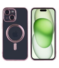 Ntech iPhone 15 hoesje Magnetisch Met Lens beschermer – Transparant / Rose Goud