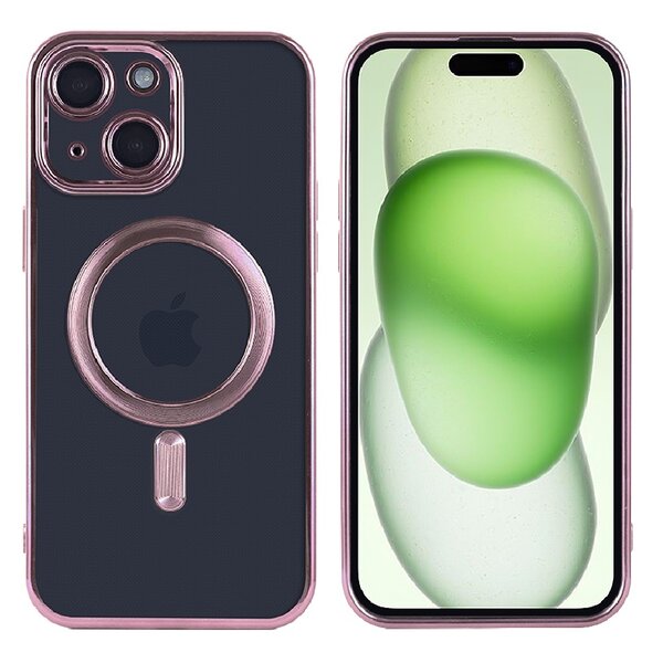 Ntech Hoesje Geschikt voor iPhone 15 met magnetisch ring  - Lens beschermer – backcover – Rosegoud