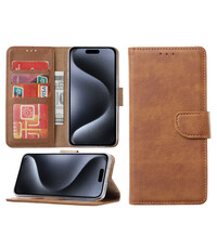 Ntech iPhone 15 Pro Max hoesje bookcase met pasjeshouder – Bruin