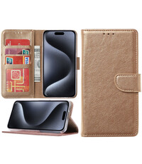 Ntech iPhone 15 Pro Max hoesje bookcase met pasjeshouder – Goud