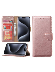 Ntech iPhone 15 Pro Max hoesje bookcase met pasjeshouder – Rosegoud