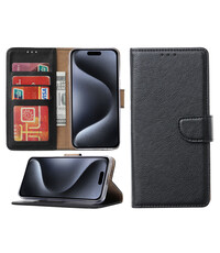 Ntech iPhone 15 Pro Max hoesje bookcase met pasjeshouder – Zwart