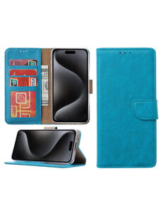 Ntech iPhone 15 Pro hoesje bookcase met pasjeshouder – Blauw