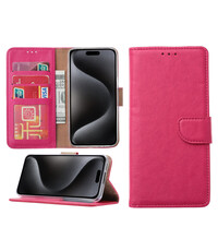 Ntech iPhone 15 Pro hoesje bookcase met pasjeshouder – Roze