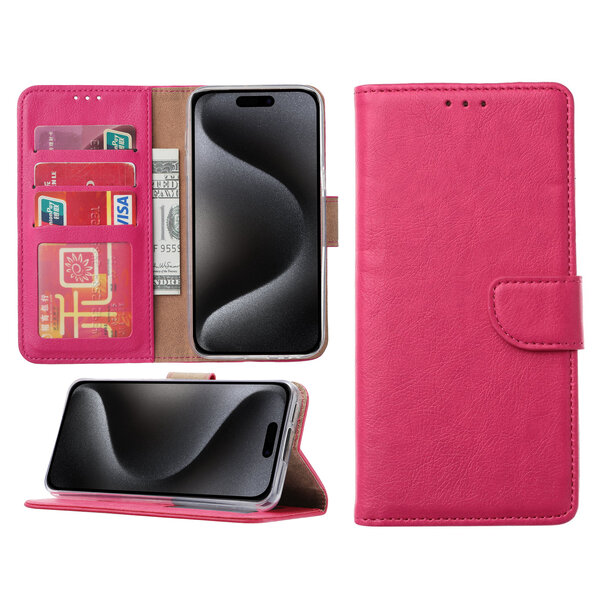 Ntech Hoesje Geschikt voor iPhone 15 Pro – portemonnee bookcase met pasjeshouder – Roze