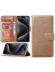 Ntech iPhone 15 Pro hoesje bookcase met pasjeshouder – Goud