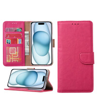 Ntech iPhone 15 Plus hoesje bookcase met pasjeshouder – Roze