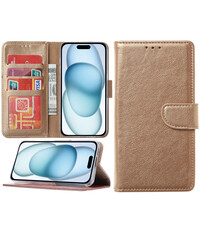 Ntech iPhone 15 Plus hoesje bookcase met pasjeshouder – Goud