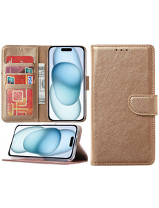 Ntech iPhone 15 Plus hoesje bookcase met pasjeshouder – Goud