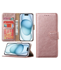 Ntech iPhone 15 Plus hoesje bookcase met pasjeshouder – Rosegoud