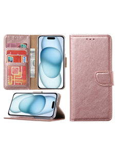 Ntech iPhone 15 Plus hoesje bookcase met pasjeshouder – Rosegoud