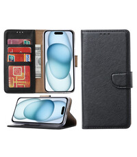 Ntech iPhone 15 Plus hoesje bookcase met pasjeshouder – Zwart