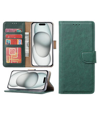 Ntech iPhone 15 hoesje bookcase met pasjeshouder – Groen