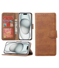 Ntech iPhone 15 hoesje bookcase met pasjeshouder – Bruin