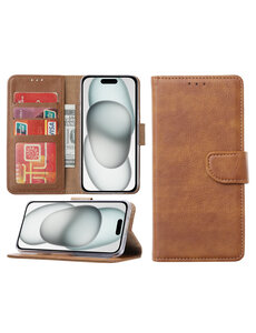 Ntech iPhone 15 hoesje bookcase met pasjeshouder – Bruin