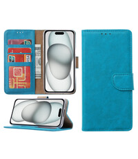 Ntech iPhone 15 hoesje bookcase met pasjeshouder – Blauw