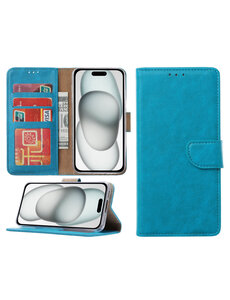 Ntech iPhone 15 hoesje bookcase met pasjeshouder – Blauw