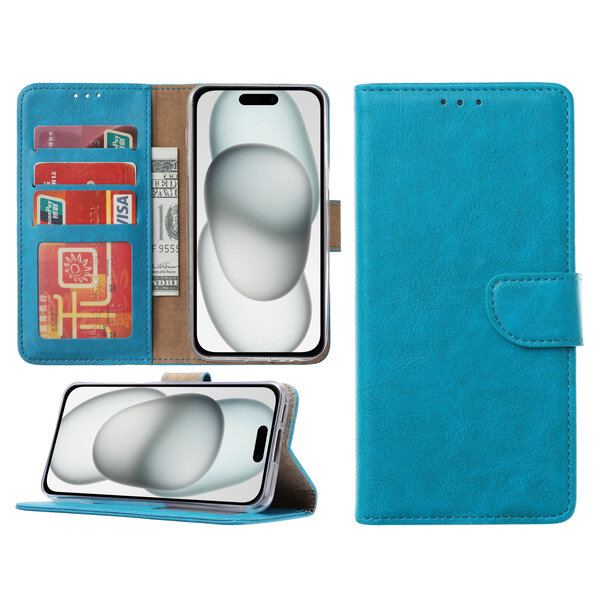 Ntech  Hoesje Geschikt voor iPhone 15 – portemonnee bookcase met pasjeshouder – Blauw