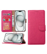 Ntech iPhone 15 hoesje bookcase met pasjeshouder – Roze