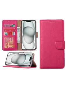 Ntech iPhone 15 hoesje bookcase met pasjeshouder – Roze