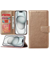 Ntech iPhone 15 hoesje bookcase met pasjeshouder – Goud