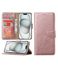 Ntech iPhone 15 hoesje bookcase met pasjeshouder – Rosegoud