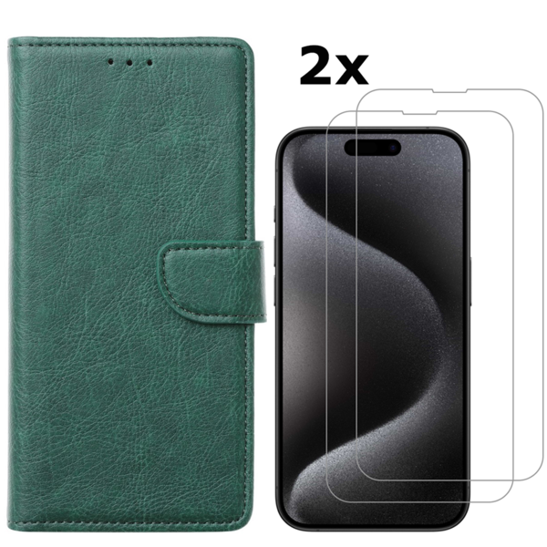 Ntech  Hoesje Geschikt voor iPhone 15 Pro Max hoesje bookcase met 2x screenprotector – Groen