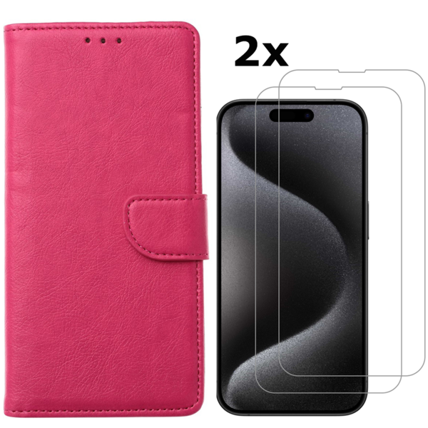 Ntech  Hoesje Geschikt voor iPhone 15 Pro Max hoesje bookcase met 2x screenprotector – Roze