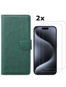 Ntech iPhone 15 Pro bookcase met 2x screenprotector – Groen