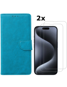 Ntech iPhone 15 Pro bookcase met 2x screenprotector – Blauw