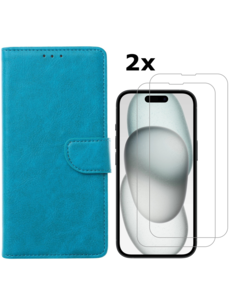 Ntech iPhone 15 Plus bookcase met 2x screenprotector – Blauw