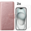 Ntech  Hoesje Geschikt voor iPhone 15 Plus hoesje bookcase met 2x screenprotector – Rosegoud