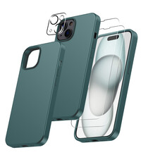 Ntech iPhone 15 hoesje Silicone case Pine Groen & Met 2X Glazen