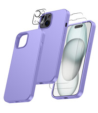 Ntech iPhone 15 hoesje Silicone case Lila & Met 2X Glazen