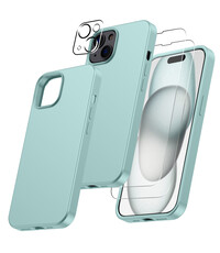 Ntech iPhone 15 hoesje Silicone case Mint Groen & Met 2X Glazen