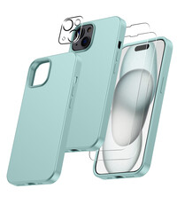 Ntech iPhone 15 Plus hoesje Silicone case Mint Groen & Met 2X Glazen