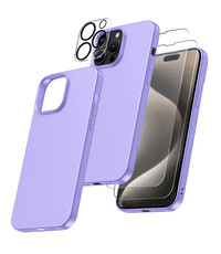 Ntech iPhone 15 Pro hoesje Silicone case Lila & Met 2X Glazen