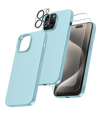 Ntech iPhone 15 Pro hoesje Silicone case Licht Blauw & Met 2X Glazen
