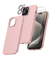 Ntech iPhone 15 Pro hoesje Silicone case Pink Sand & Met 2X Glazen