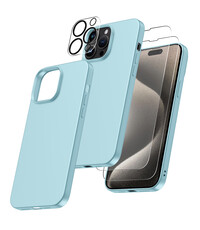 Ntech iPhone 15 Pro hoesje Silicone case Mint Groen & Met 2X Glazen