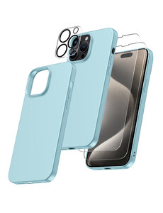 Ntech iPhone 15 Pro hoesje Silicone case Mint Groen & Met 2X Glazen
