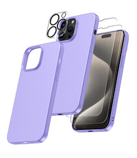 Ntech iPhone 15 Pro Max hoesje Silicone case Lila & Met 2X Glazen