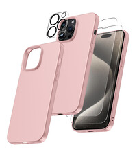 Ntech iPhone 15 Pro Max hoesje Silicone case Pink Sand & Met 2X Glazen