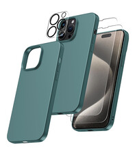 Ntech iPhone 15 Pro Max hoesje Silicone case Pine Groen & Met 2X Glazen