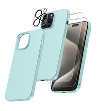 Ntech iPhone 15 Pro Max hoesje Silicone case Mint Groen & Met 2X Glazen